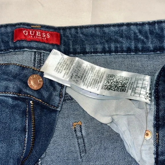 Guess Dark Blue Distressed Straight Leg Jeans - Picture 3 of 6